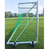 Calzio Elite 500 voetbaldoel met wielen, 500x200cm, robuust aluminium frame en groen net, ontworpen voor duurzaamheid en mobiliteit.