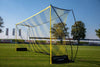 Quickfire groot voetbaldoel - 732x244cm met gele en zwarte netstructuur, eenvoudig op te zetten op grasvelden voor clubs of thuisgebruik.