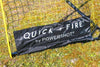 Quickfire by Powershot logo op onderzijde van het voetbaldoel - 732x244cm, benadrukt merk en kwaliteit van het product.
