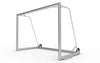 Zijaanzicht van het aluminium voetbaldoel 300x200cm met robuust frame en wielen aan de achterkant. Ideaal voor kinderen en trainingsdoeleinden.