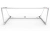 Vooraanzicht van het aluminium voetbaldoel van 500x200cm met drie wielen. Perfect voor trainingen en recreatief gebruik.