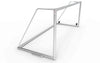 Schuin zijaanzicht van het aluminium voetbaldoel met robuust frame. Ideaal voor trainingen en kinderen, eenvoudig te verplaatsen en weerbestendig.