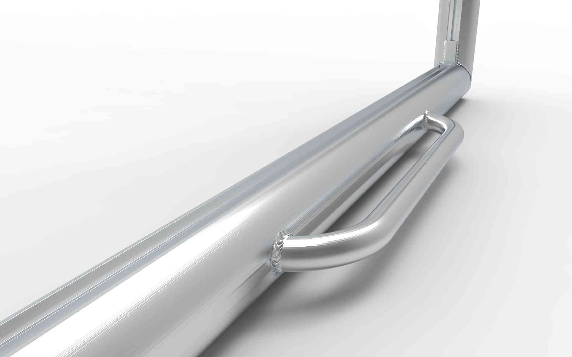 Stevige bodemconstructie van het aluminium voetbaldoel 732x244cm, met duurzame lasnaden voor extra stabiliteit en weerbestendigheid.