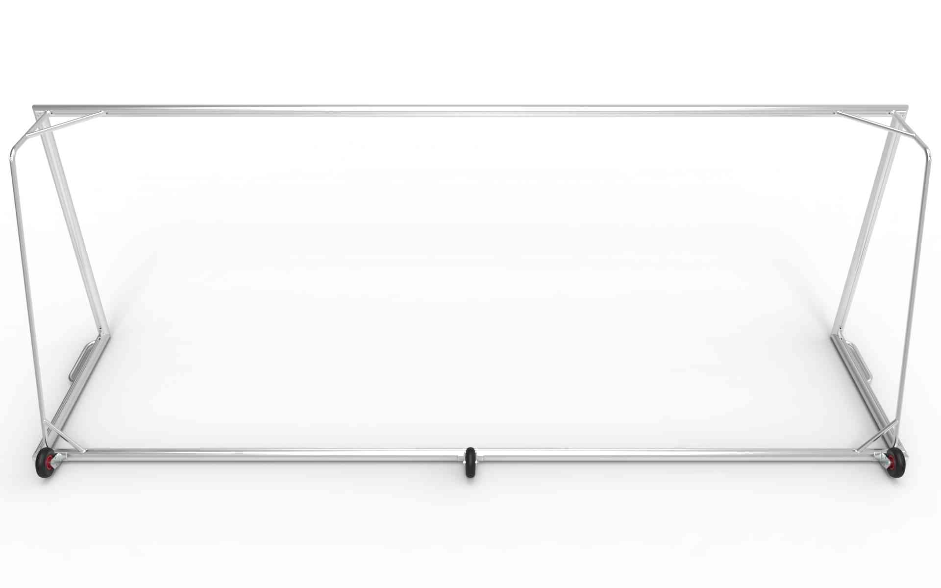 Achteraanzicht van het grote aluminium voetbaldoel 732x244cm. Stevige en weerbestendige constructie, perfect voor professionele voetbalclubs.