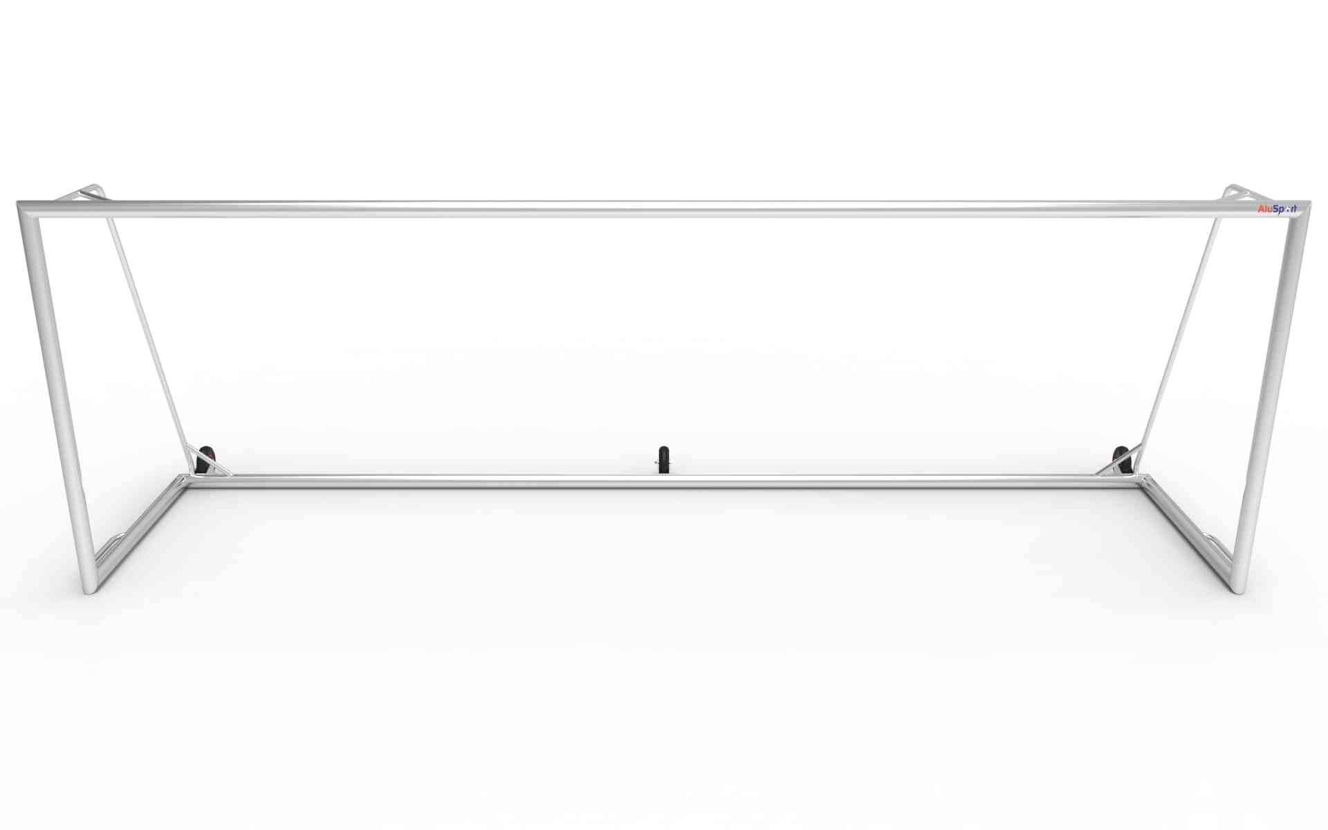 Vooraanzicht van het grote aluminium voetbaldoel 732x244cm. Geschikt voor professionele wedstrijden en clubs, met stevige constructie.
