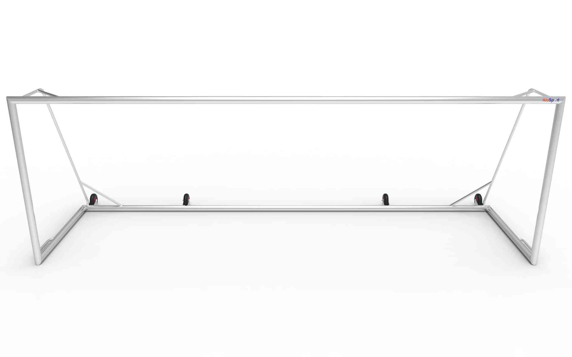 Vooraanzicht van het aluminium voetbaldoel van 732x244cm. Ideaal voor officiële wedstrijden en trainingen op elk niveau.