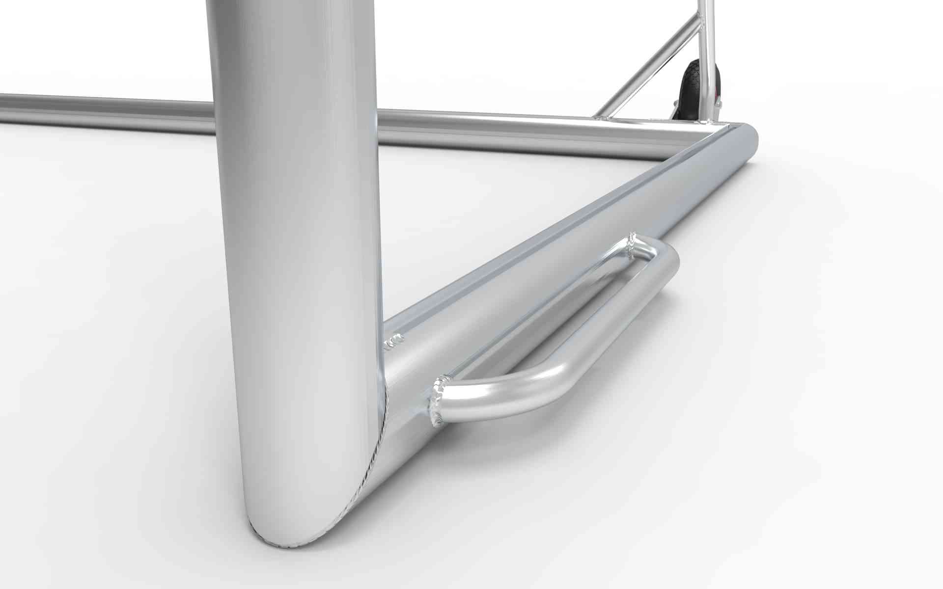 Detail van de stevige aluminium constructie van het grote voetbaldoel 732x244cm. Duurzaam en ontworpen voor langdurig gebruik op het veld.