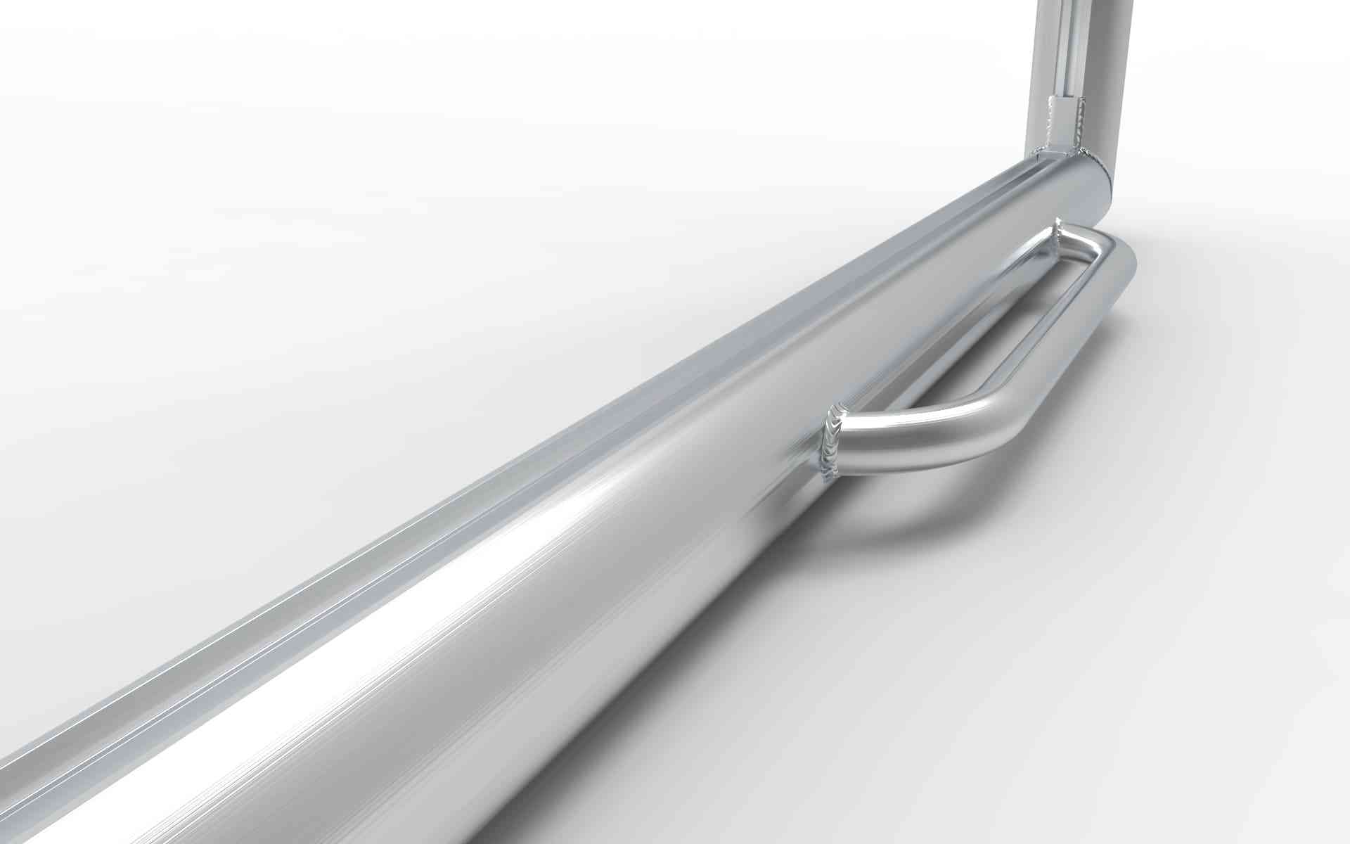 Weerbestendige aluminium basis met verstevigde hoeken van het grote voetbaldoel 732x244cm. Ideaal voor intensief gebruik op sportvelden.