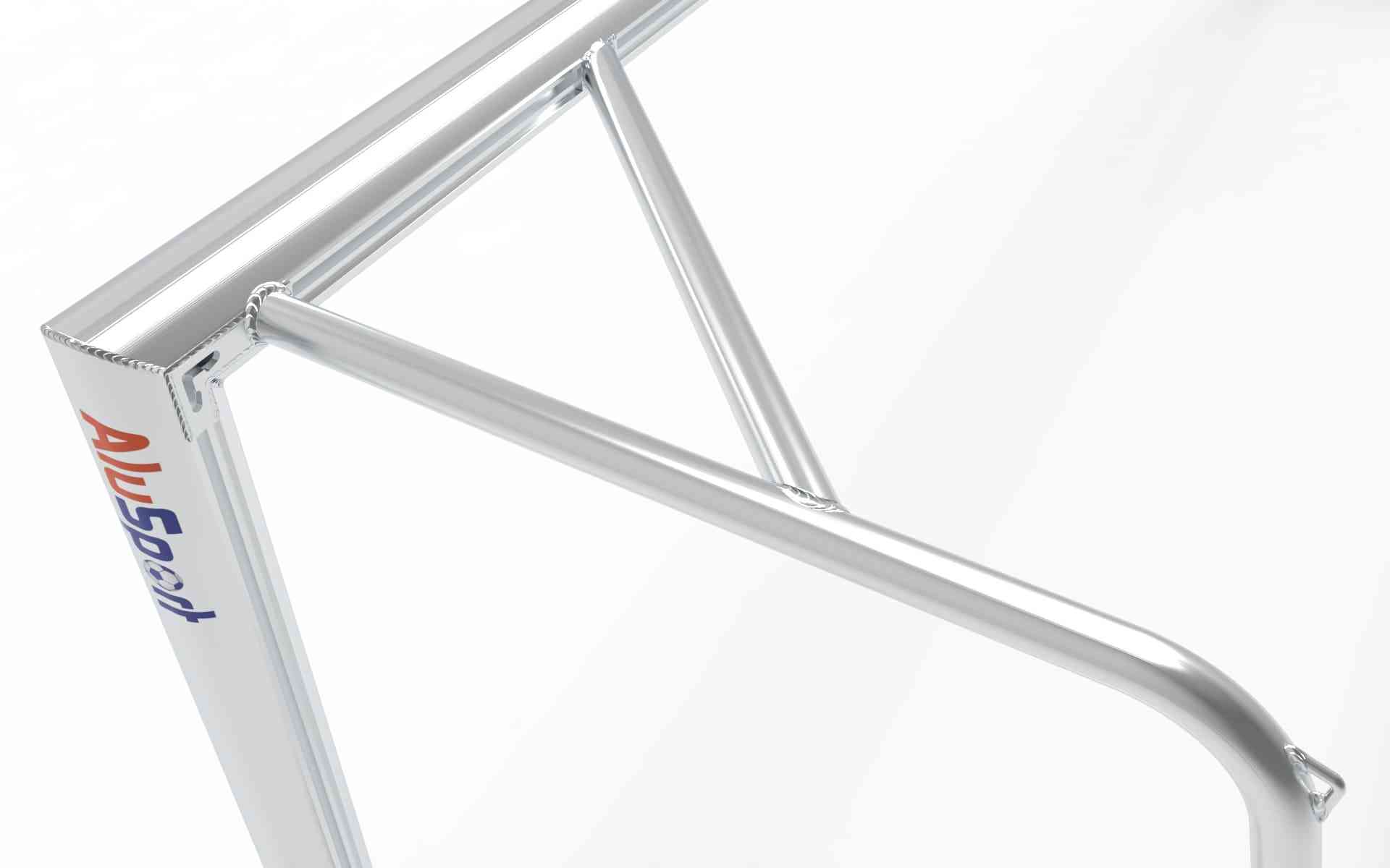 Detail van het stevige aluminium frame van het grote voetbaldoel 732x244cm. Hoogwaardige afwerking voor duurzaamheid en stabiliteit.