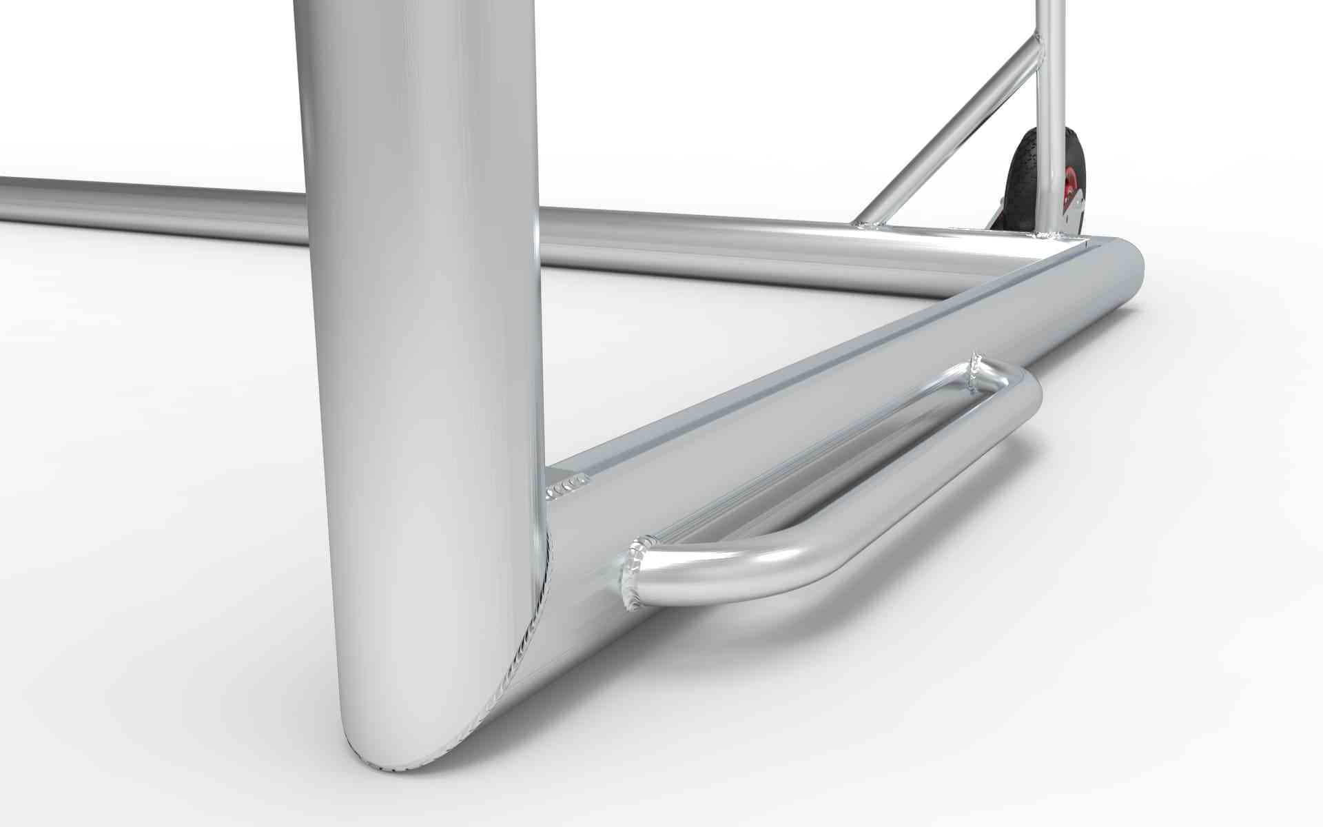 Close-up van de gelaste hoeken van het aluminium voetbaldoel, wat zorgt voor extra stabiliteit en duurzaamheid op het veld.