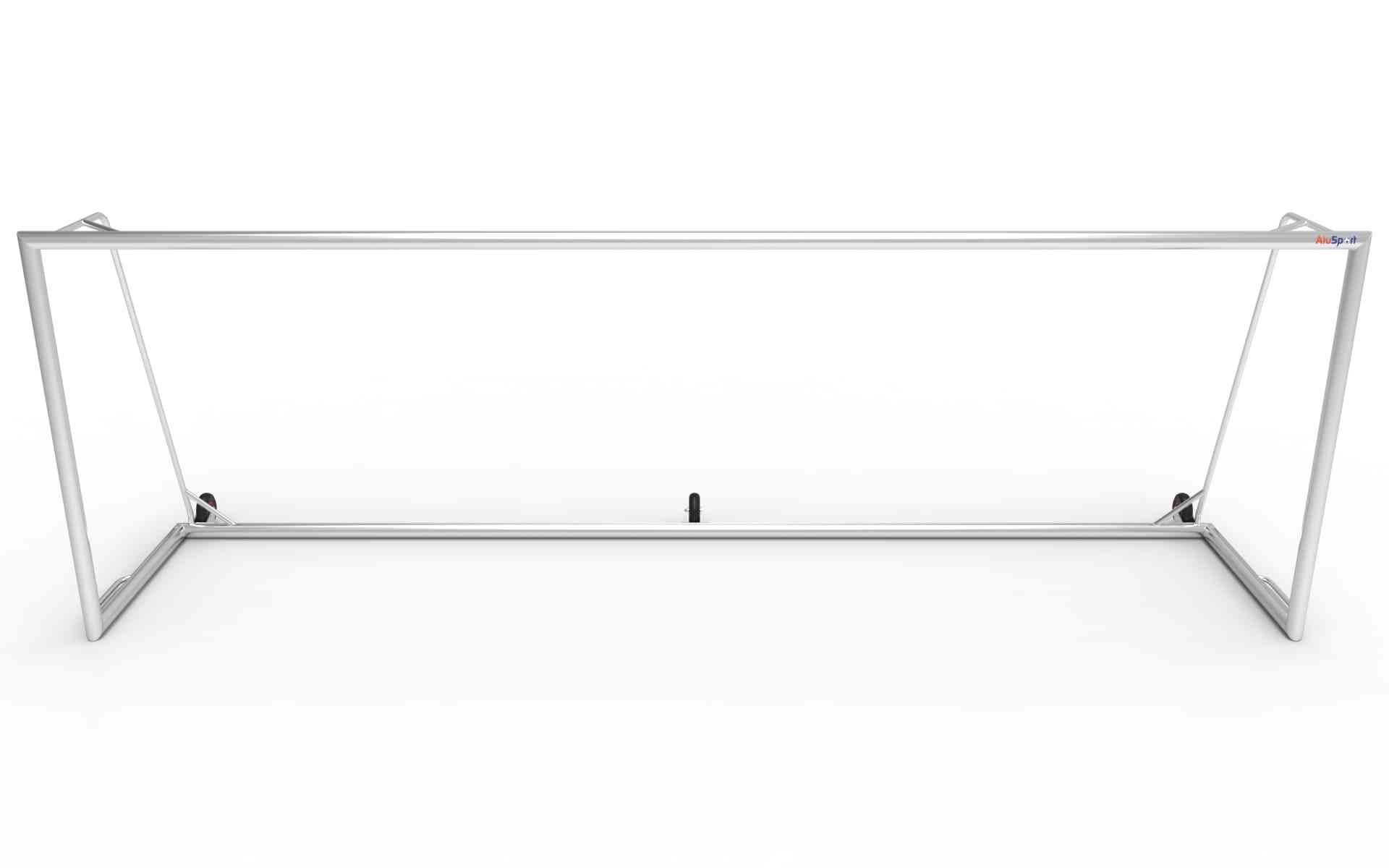 Vooraanzicht van het grote aluminium voetbaldoel van 732x244cm, ontworpen voor officiële wedstrijden en professionele voetbalclubs.