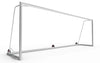 Groot aluminium voetbaldoel van 732x244cm met stevig frame en drie wielen voor eenvoudige verplaatsing. Ideaal voor officiële wedstrijden en clubs.