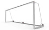 Stevig aluminium voetbaldoel van 732x244cm met drie wielen voor eenvoudig transport. Geschikt voor intensief gebruik op sportvelden.