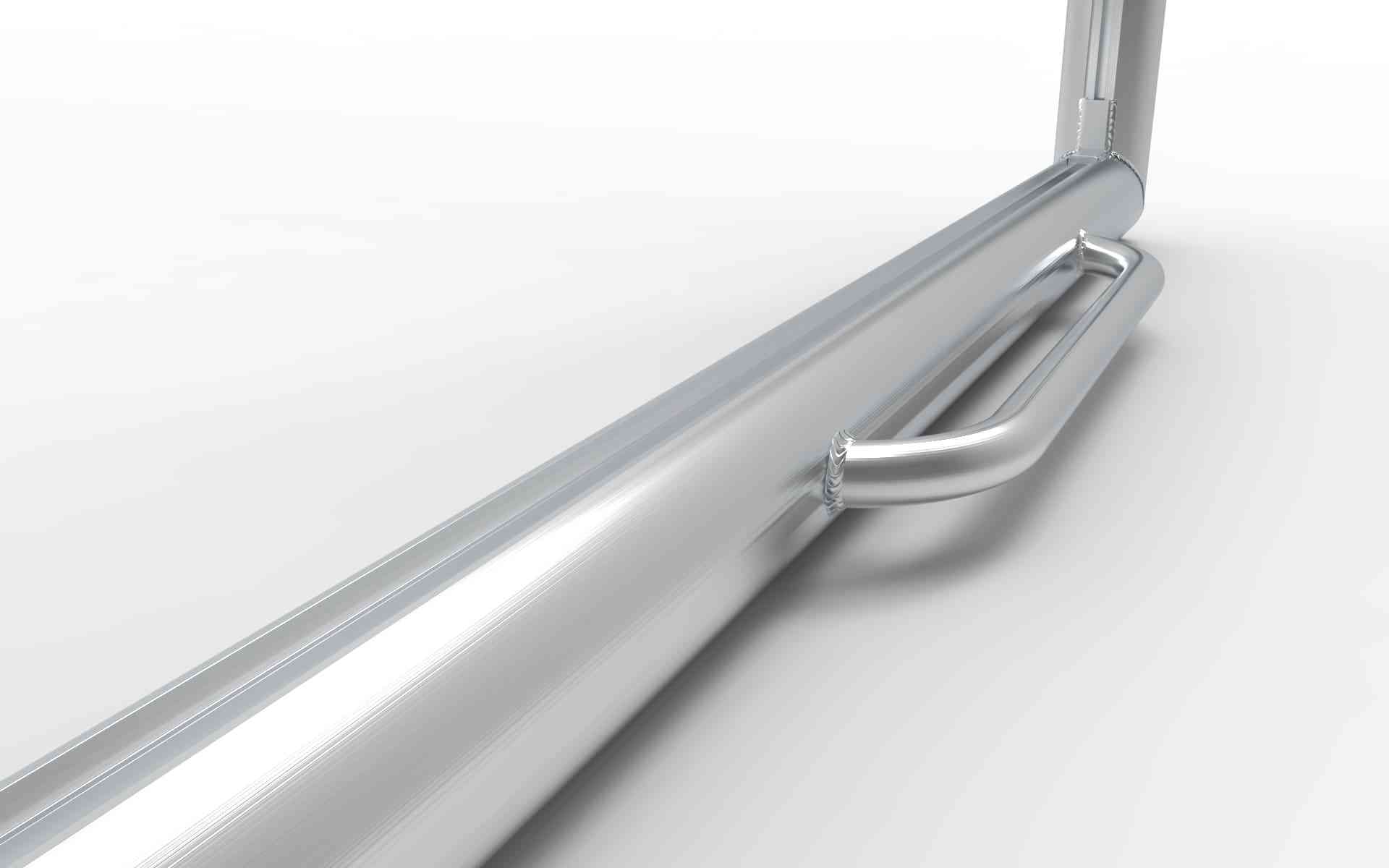 Close-up van de stevige aluminium constructie van het voetbaldoel. Duurzaam en weerbestendig voor langdurig gebruik.