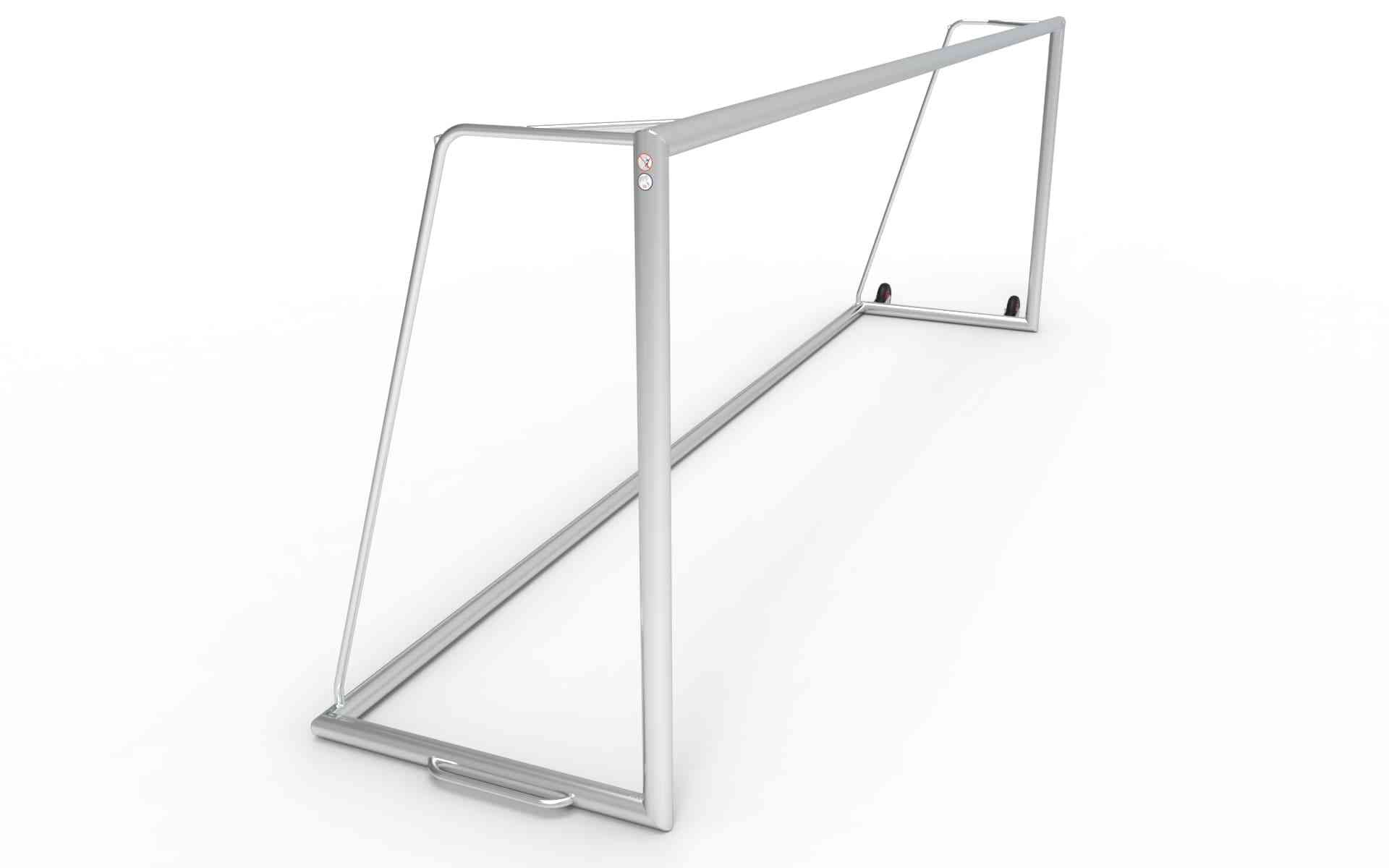 Zijaanzicht van het grote aluminium voetbaldoel van 732x244cm. Ideaal voor officiële wedstrijden en trainingen.