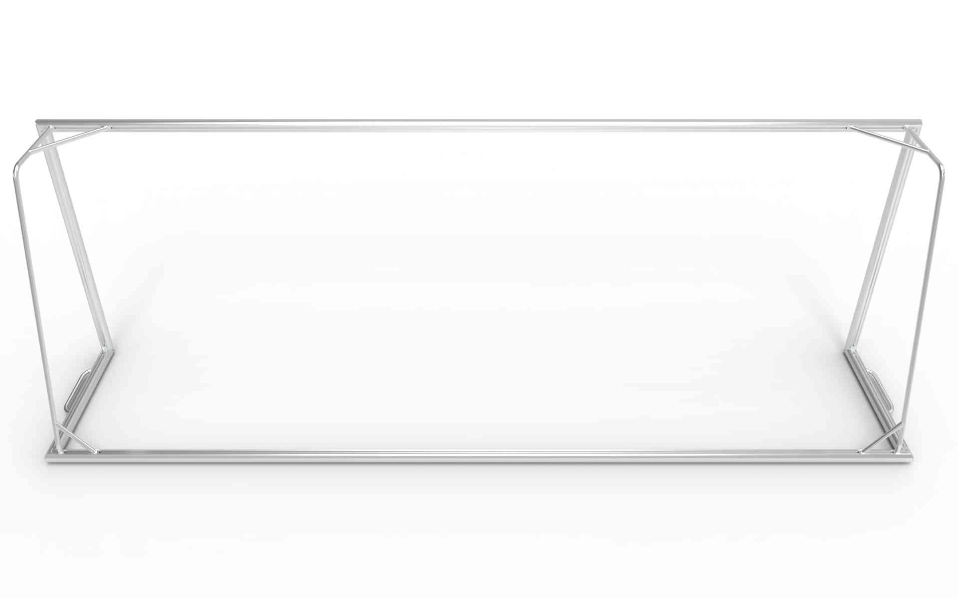 Bovenaanzicht van het aluminium voetbaldoel 732x244cm, met een robuust frame en weerbestendige afwerking.