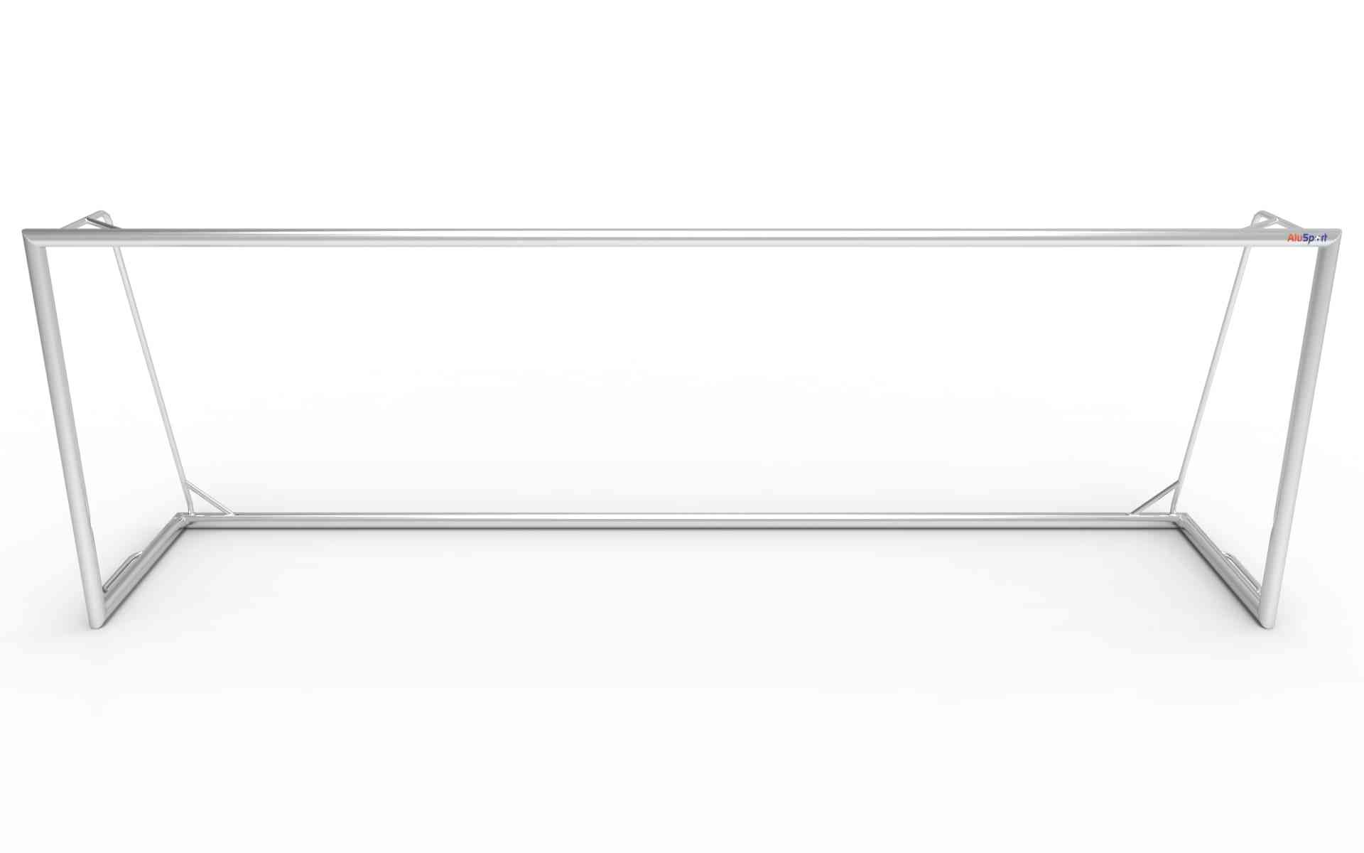 Vooraanzicht van het grote aluminium voetbaldoel 732x244cm, perfect voor professioneel en amateurvoetbal.