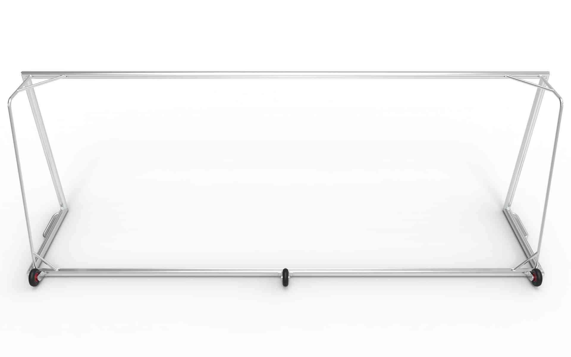 Bovenaanzicht van het grote aluminium voetbaldoel 732x244cm. Stevig en weerbestendig ontwerp, perfect voor officiële voetbalwedstrijden en trainingen.