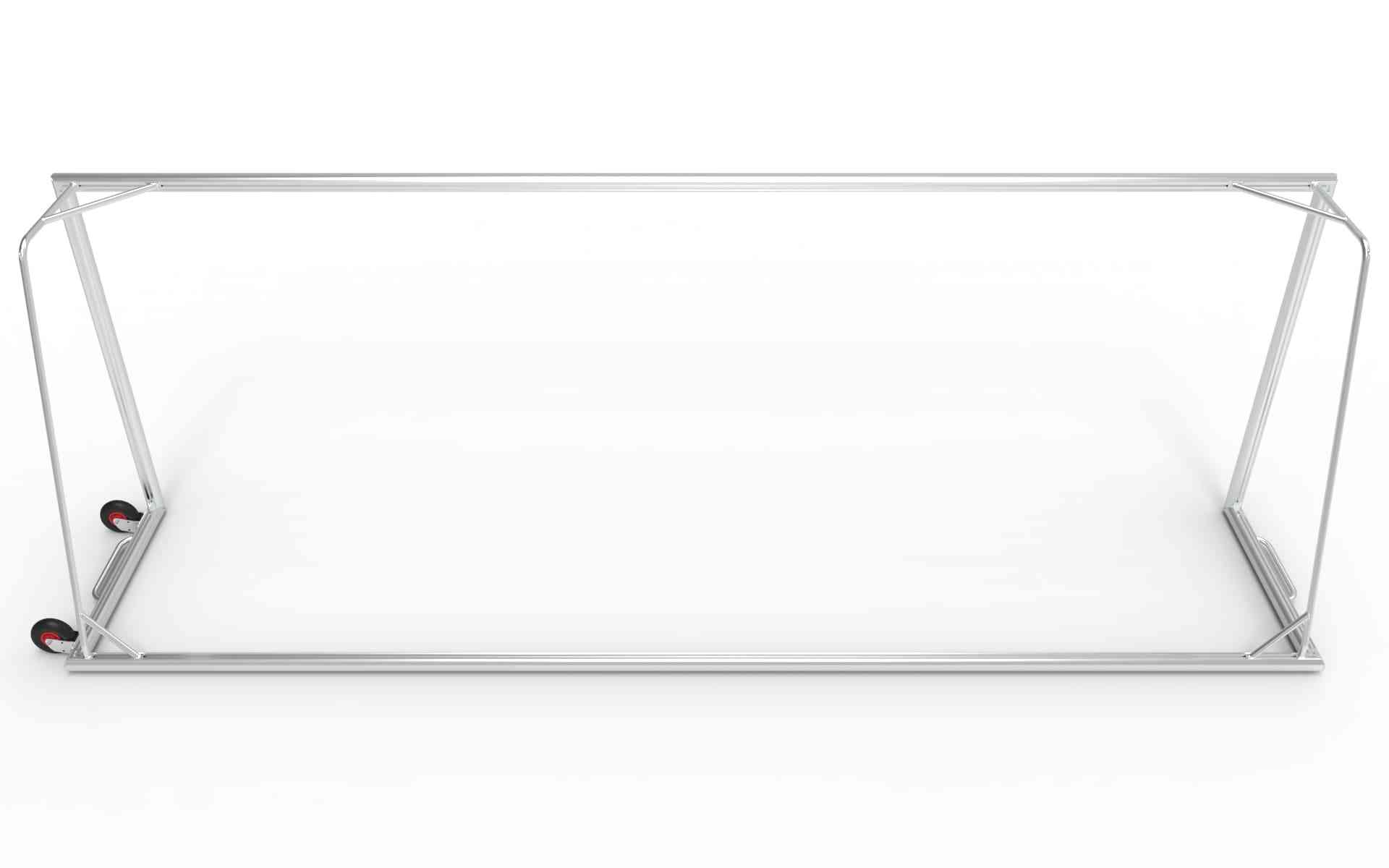 Bovenaanzicht van het aluminium voetbaldoel van 732x244cm. Stevig en weerbestendig ontwerp, perfect voor professioneel en recreatief gebruik.