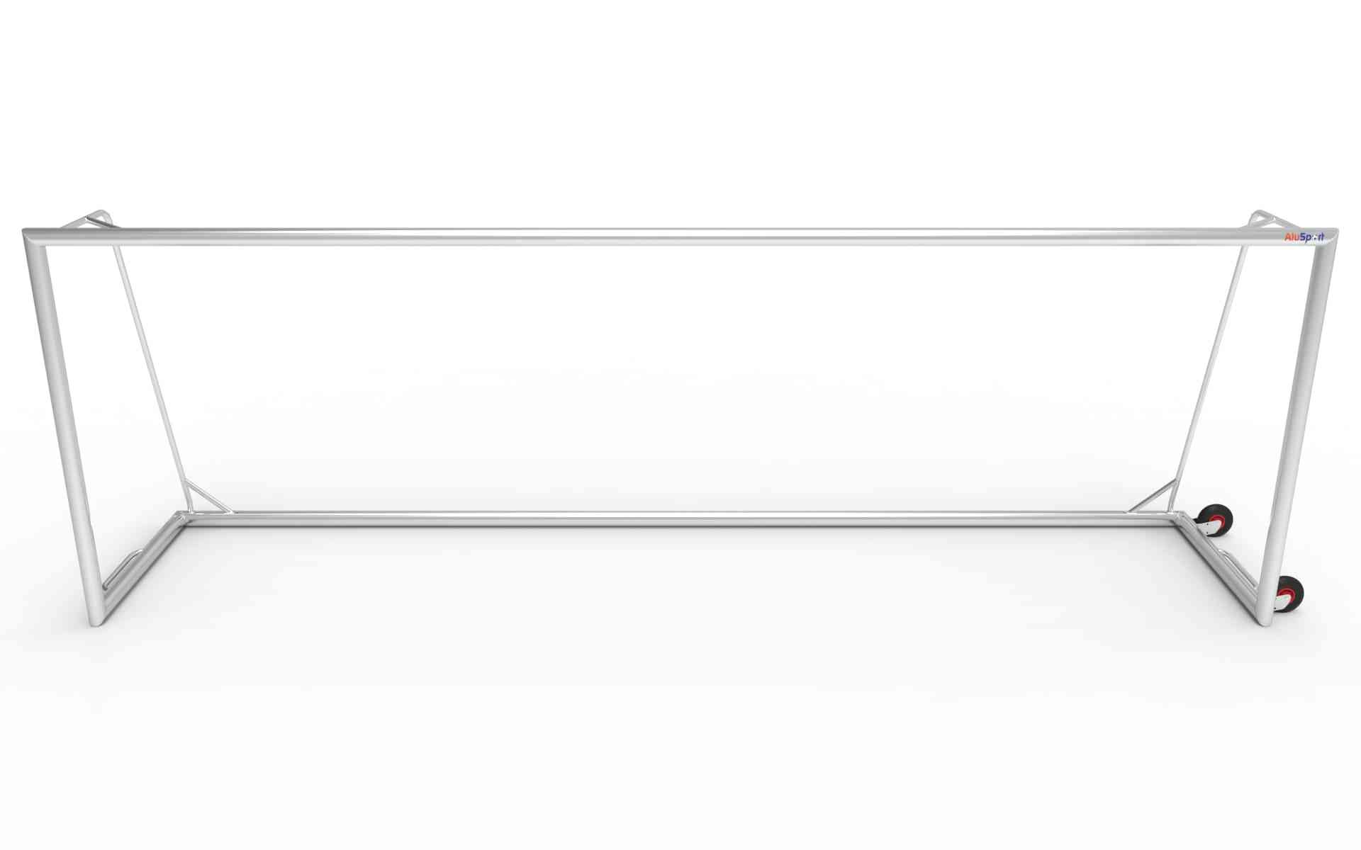 Voorzijde van het grote aluminium voetbaldoel van 732x244cm. Robuust en weerbestendig, ideaal voor officiële wedstrijden en trainingen.