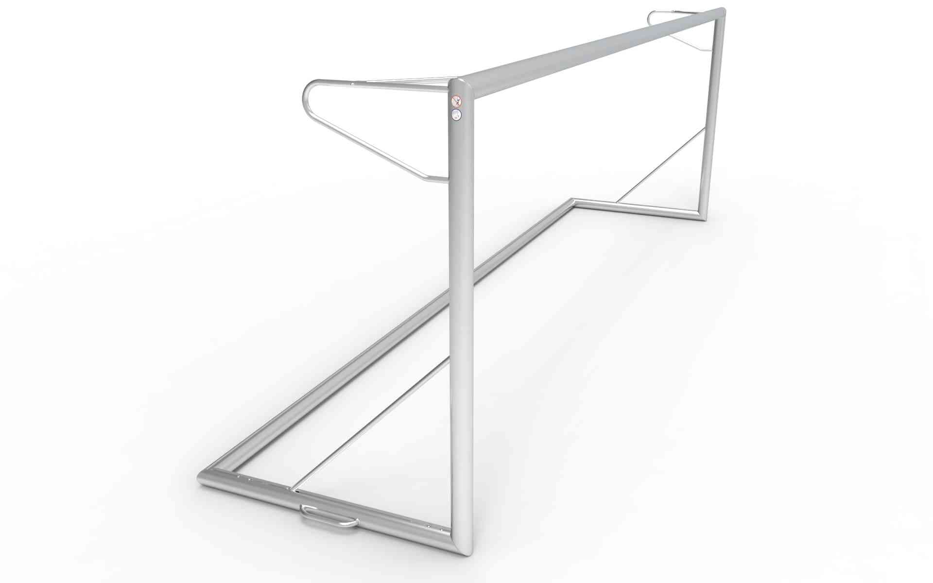 Demontabel aluminium voetbaldoel van 732x244cm met robuust frame. Geschikt voor professioneel gebruik en eenvoudig te verplaatsen.