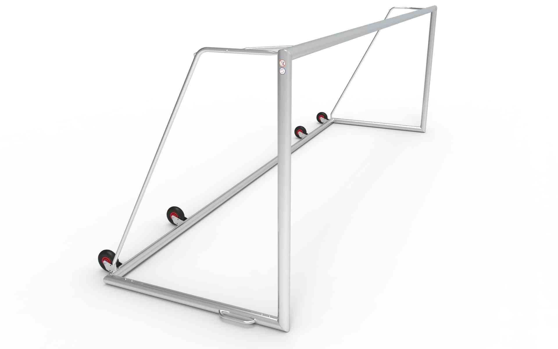 Demontabel aluminium voetbaldoel van 732x244cm met vier stevige wielen. Weerbestendig en perfect voor voetbalclubs en trainingen.