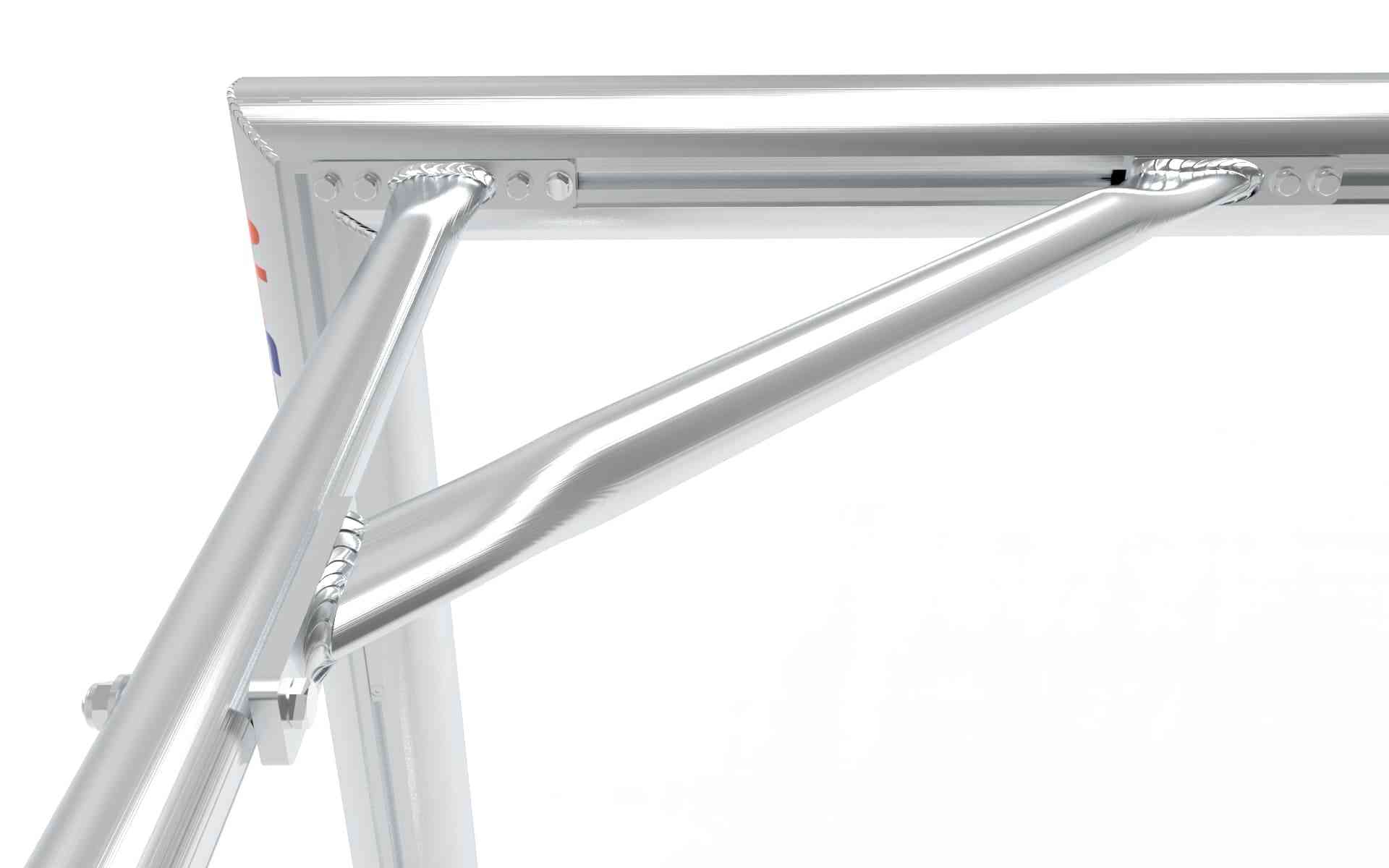 Verstevigde aluminium constructie van het voetbaldoel 732x244cm. Hoogwaardige afwerking voor maximale stabiliteit en duurzaamheid.