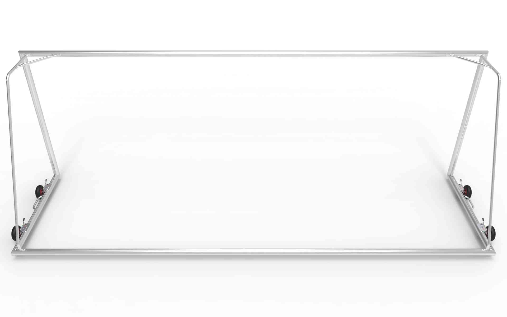 Vooraanzicht van het grote aluminium voetbaldoel 732x244cm. Stevig, weerbestendig en ideaal voor officiële wedstrijden en trainingen.