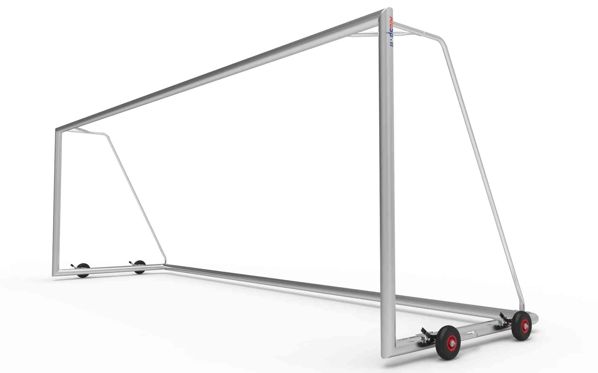 Verplaatsbaar aluminium voetbaldoel 732x244cm met wielen. Ideaal voor clubs en wedstrijden, eenvoudig te verplaatsen en weerbestendig.