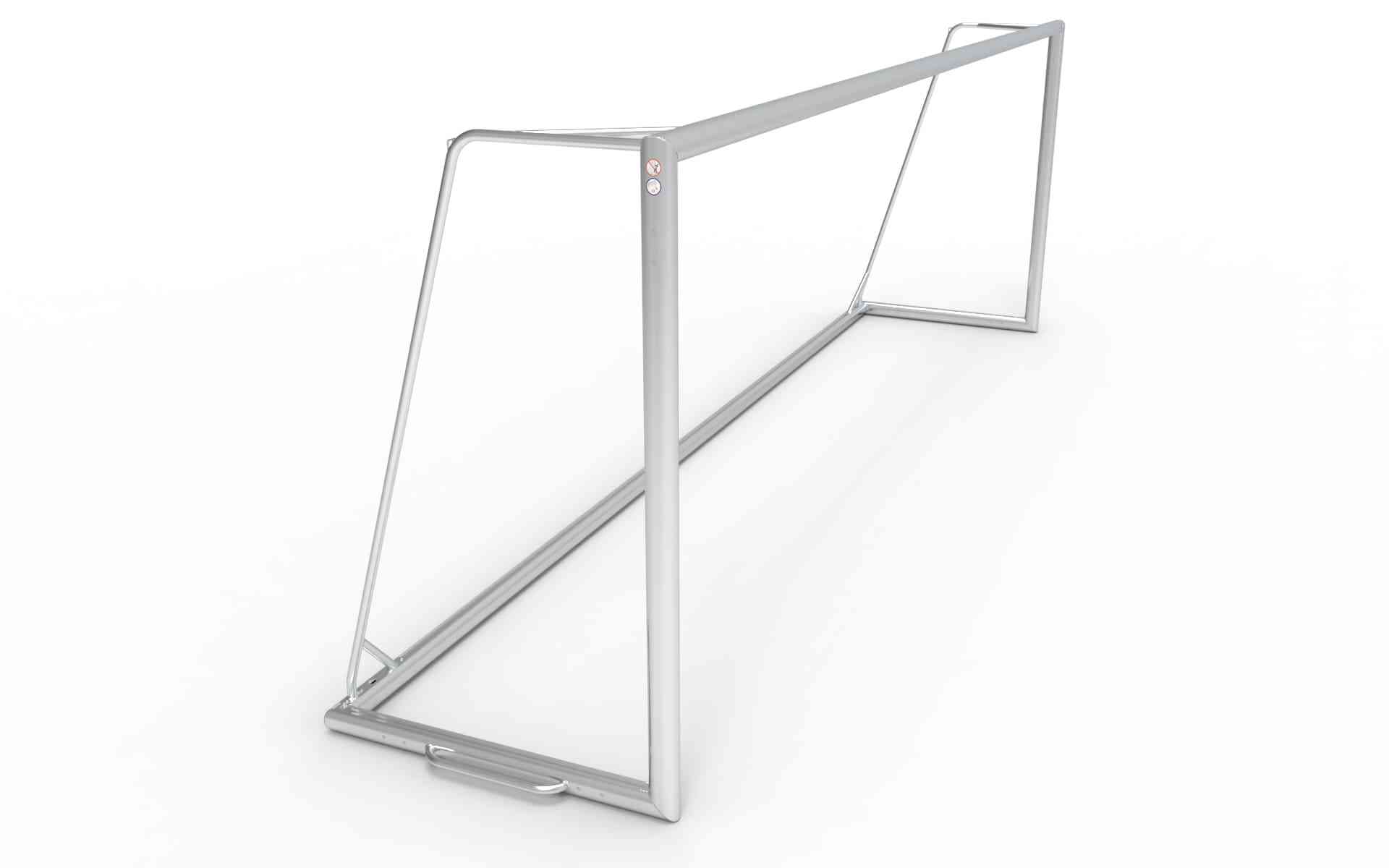 Zijaanzicht van het demontabele aluminium voetbaldoel 732x244cm. Lichtgewicht, verplaatsbaar en ontworpen voor intensief gebruik op het veld.