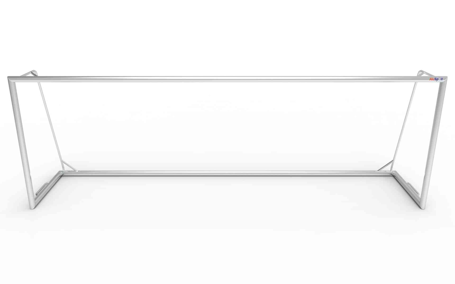 Vooraanzicht van het grote aluminium voetbaldoel 732x244cm. Geschikt voor voetbalclubs en officiële wedstrijden, weerbestendig en stevig.