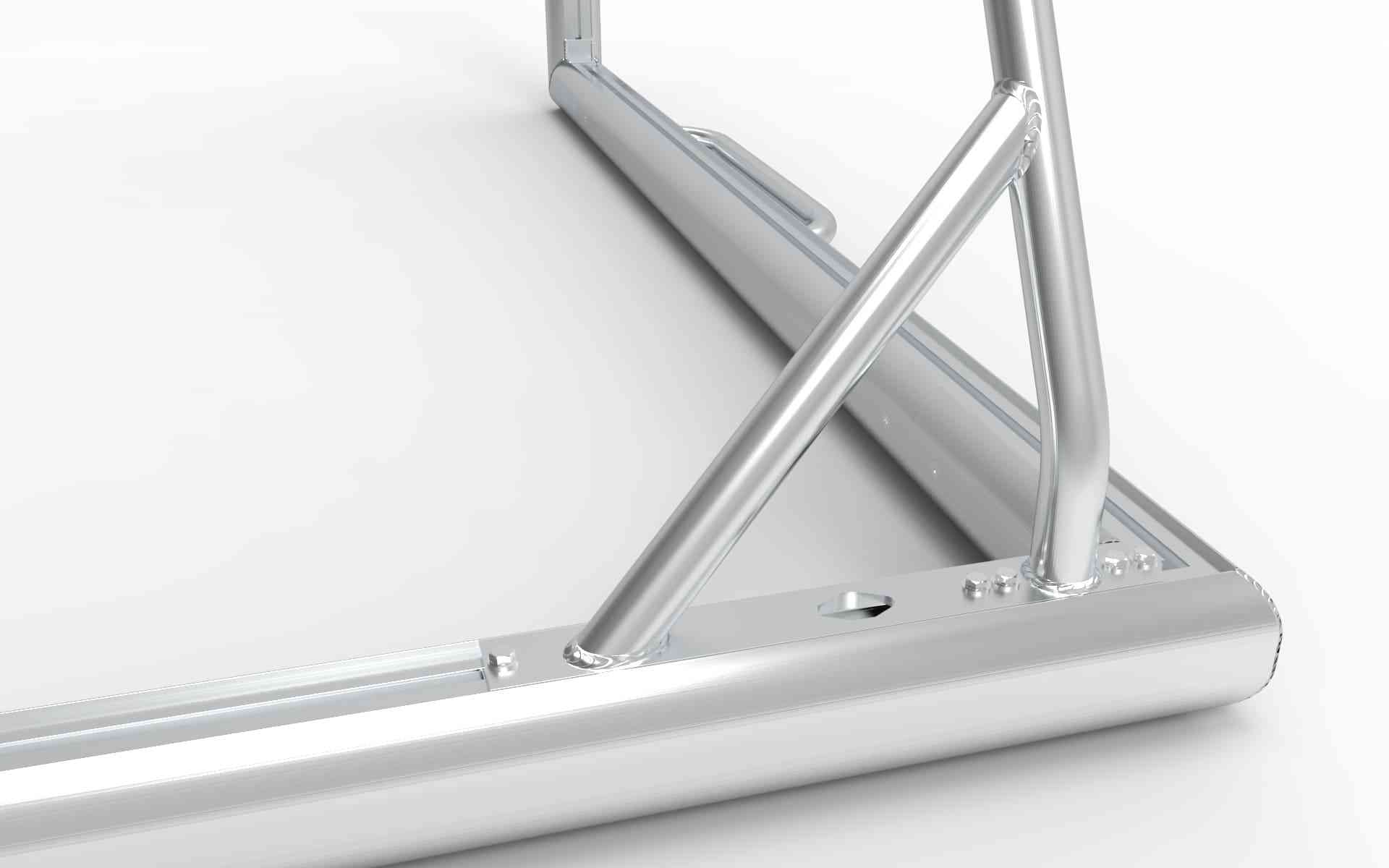 Detail van het aluminium voetbaldoel 732x244cm met robuuste constructie. Demontabel en weerbestendig, perfect voor professioneel gebruik.